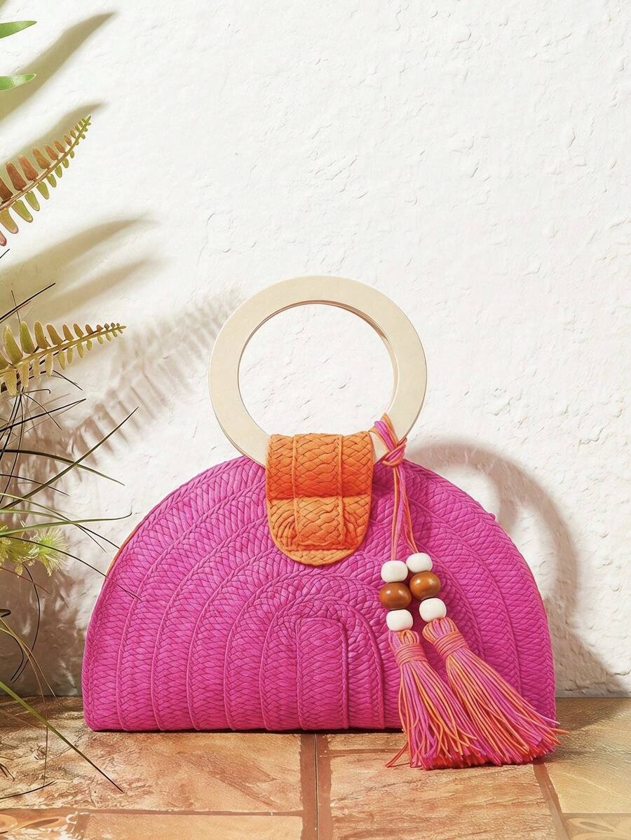 Ladies Round Wooden Arm Two-Co - огляд і ціна Paper Straw Color
