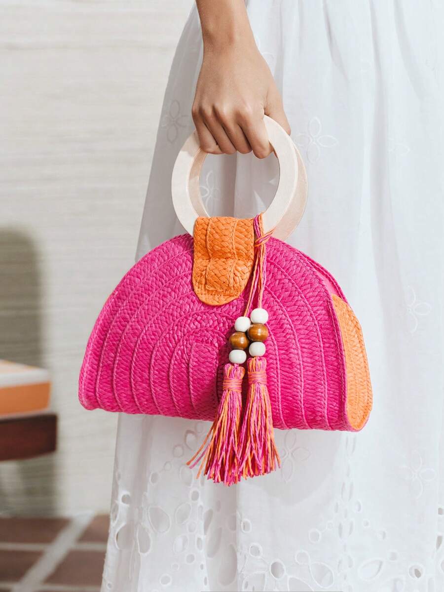 Ladies Round Wooden Arm Two-Co - огляд і ціна Paper Straw Color