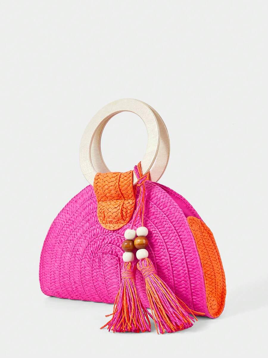 Ladies Round Wooden Arm Two-Co - огляд і ціна Paper Straw Color